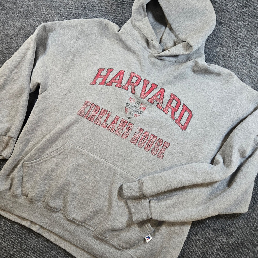 Vintage 90s Russell Athletic Harvard Kirkland House Hoodie Heather Grey Med